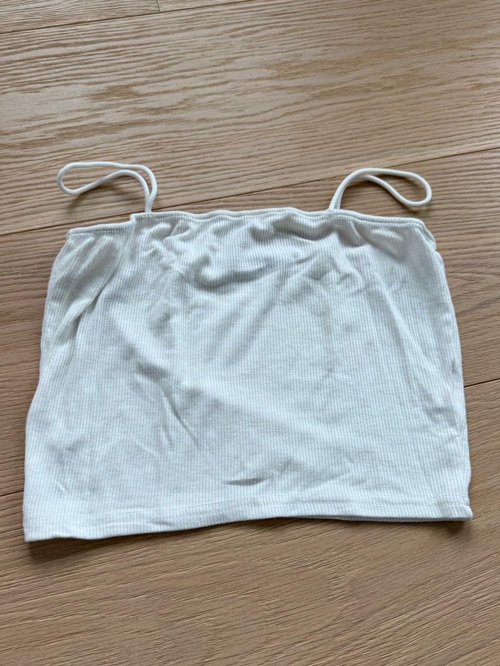 Women’s Ribbed White Spaghetti Strap Cami Crop Top